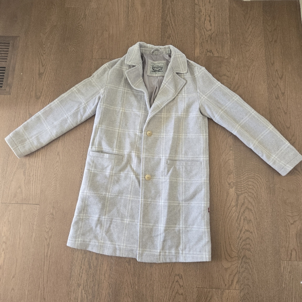 Levi Strauss Light Gray Plaid Trench Coat